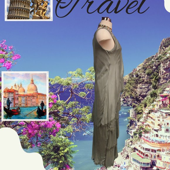 Olive Italian silk ruffled dress - Picture 3 of 3